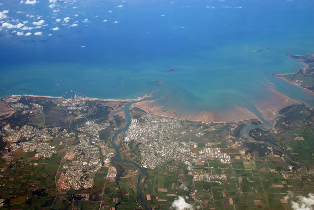 An aerial view of the city of Mackay in central Queensland Australia