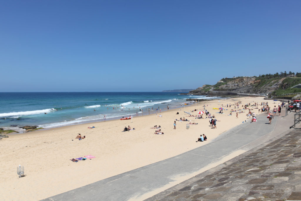 NEWCASTLE BEACH AUSTRALIA -10 OCT 2015- Located in the  centre of Newcastle Newcastle Beach is a typical Australian beach enjoyed by many people in great weather.